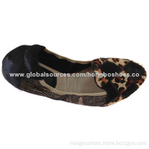 Women's Loafer, Pointed Toe, Pony Hair Upper, Leather Comfortable Cushion Insole, Folding Outsole
